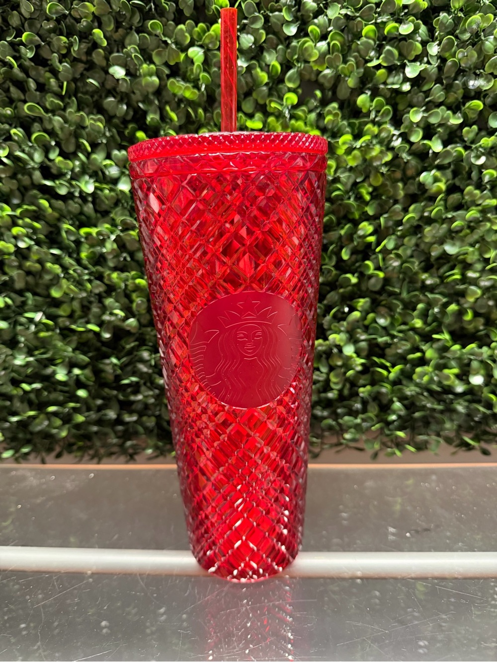Starbucks Red Textured Diamond Cold Cup with Straw